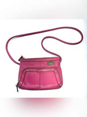 Tignanello Hot Pink Pebbled Leather Multi-Pocket Crossbody Bag